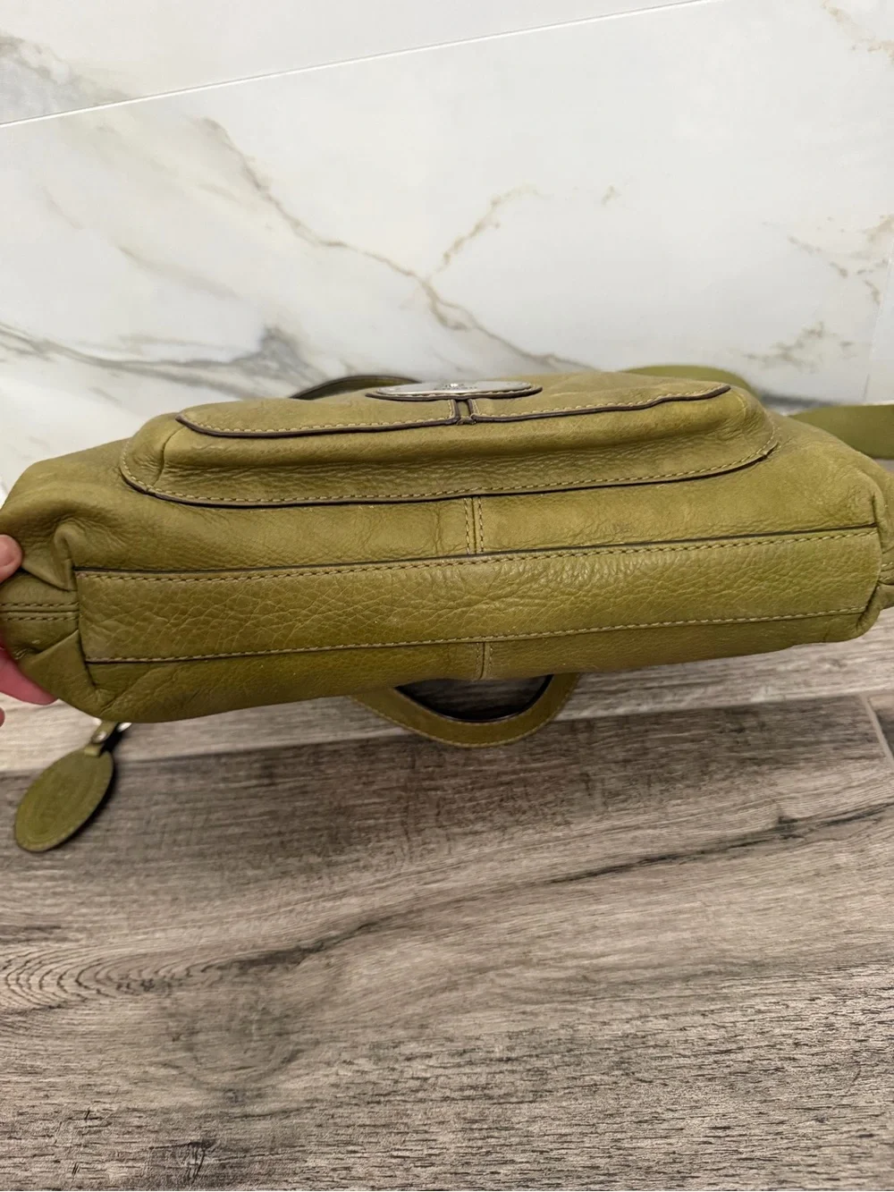 Olive Green Fossil Crossbody Shoulder Bag Zippers  - Women's Slouch Foldover
